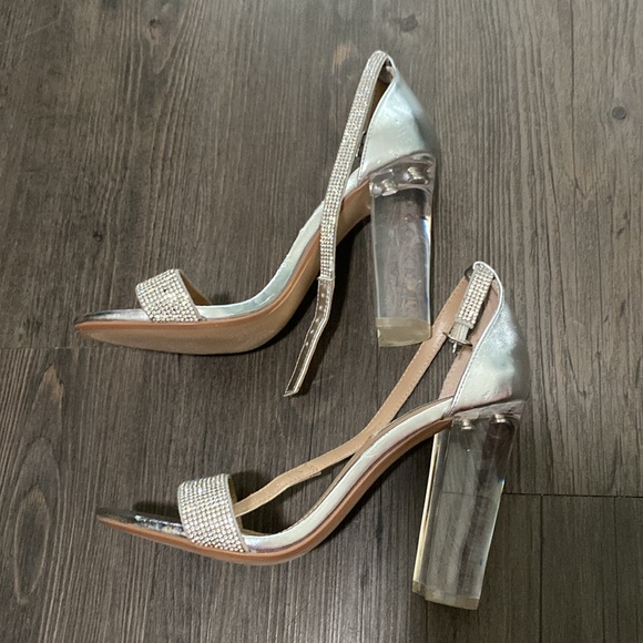 Silver rhinestone Steve Madden klair open toe high clear heels - Picture 4 of 8